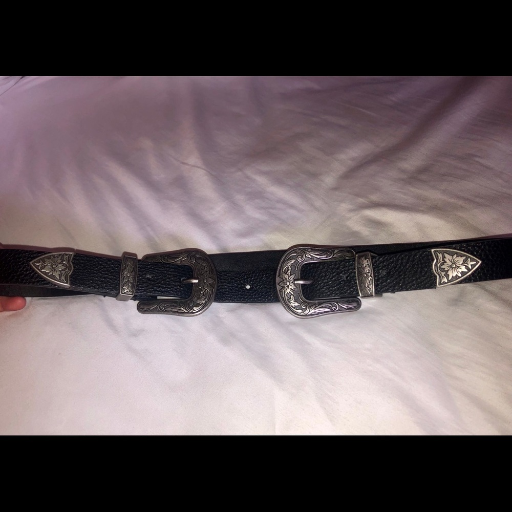 Silver & Black Double Buckle Belt